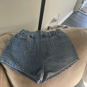 Stylish Blue Denim Rhinestone Girls Shorts